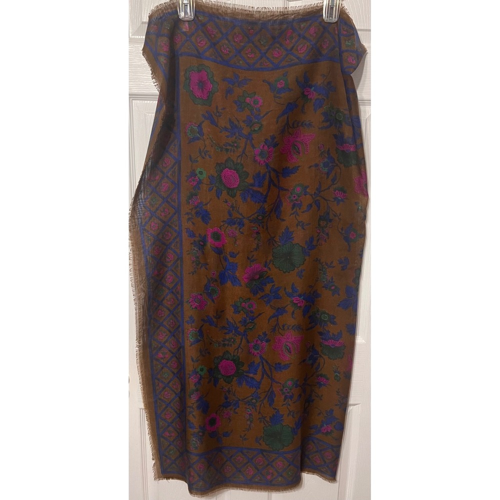 Brown Floral Scarf Pink Blue Botanicalโ Print Eyelash Fringe Lightweight
46x46